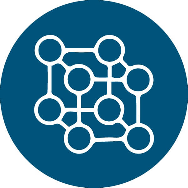 Ilustração de átomos esféricos ligados entre si, formando um cubo